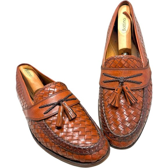 Massimo Emporio Brown Woven Leather Tassel‎ Accent Dress Loafers